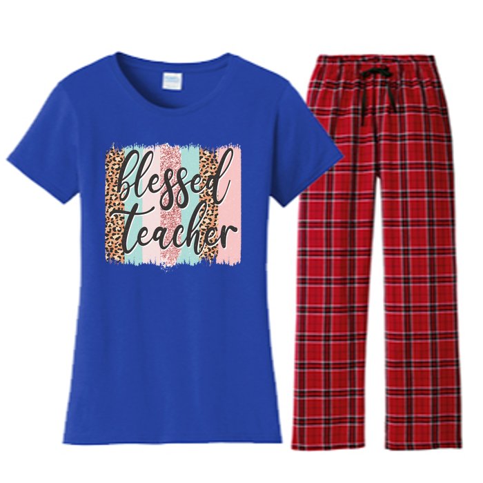 Pink Animal Print Teacher Appreciation Day Blessed Quote Gift Women's Flannel Pajama Set