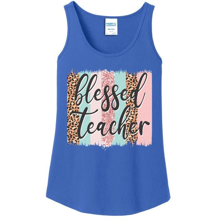 Pink Animal Print Teacher Appreciation Day Blessed Quote Gift Ladies Essential Tank