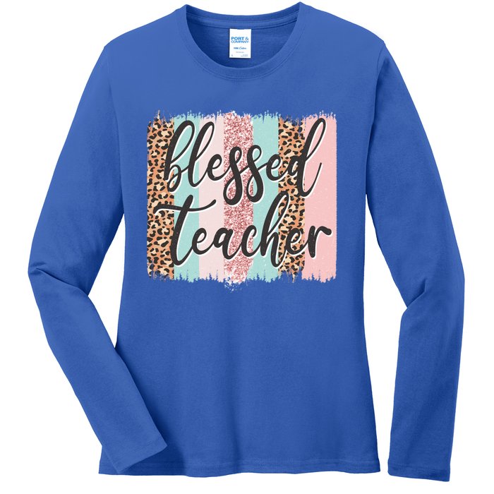 Pink Animal Print Teacher Appreciation Day Blessed Quote Gift Ladies Long Sleeve Shirt