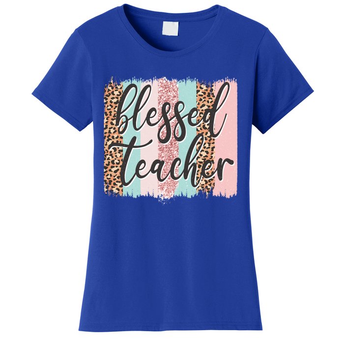 Pink Animal Print Teacher Appreciation Day Blessed Quote Gift Women's T-Shirt