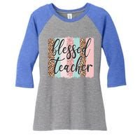 Pink Animal Print Teacher Appreciation Day Blessed Quote Gift Women's Tri-Blend 3/4-Sleeve Raglan Shirt