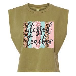 Pink Animal Print Teacher Appreciation Day Blessed Quote Gift Garment-Dyed Women's Muscle Tee