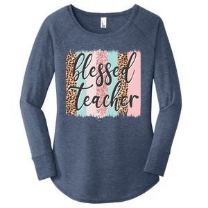 Pink Animal Print Teacher Appreciation Day Blessed Quote Gift Women's Perfect Tri Tunic Long Sleeve Shirt