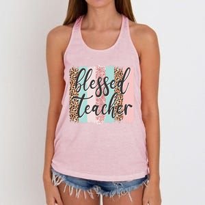 Pink Animal Print Teacher Appreciation Day Blessed Quote Gift Women's Knotted Racerback Tank