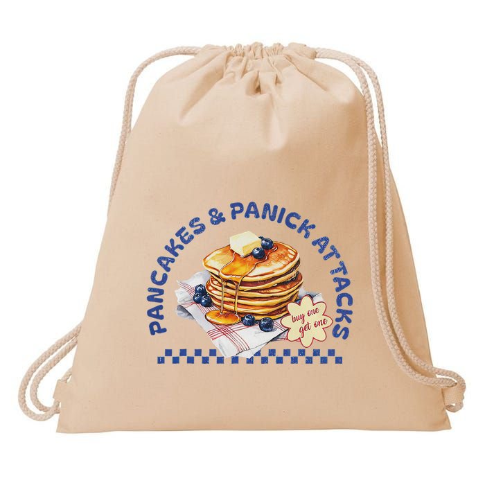 Pancakes And Panic Attacks Funny Retro Drawstring Bag