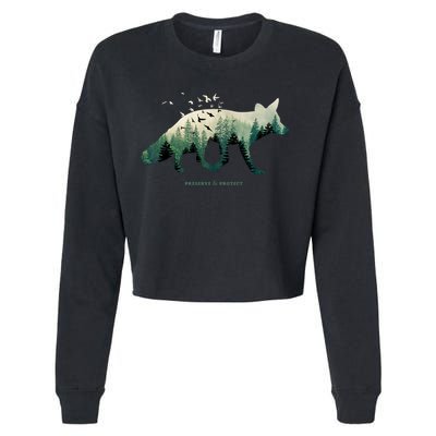 Preserve And Protect Vintage National Park Fox Forest Gift Great Gift Cropped Pullover Crew