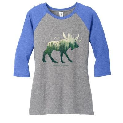 Preserve And Protect Vintage National Park Moose Cute Gift Women's Tri-Blend 3/4-Sleeve Raglan Shirt