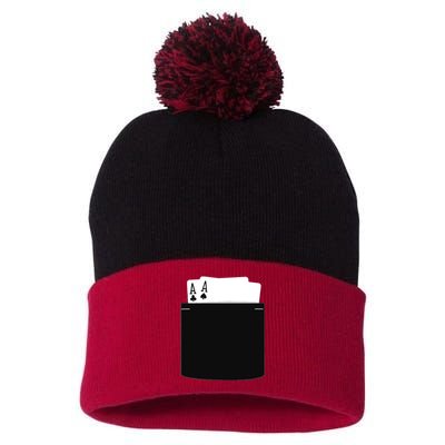 Pocket Aces Poker (Spades & Clubs) Pom Pom 12in Knit Beanie