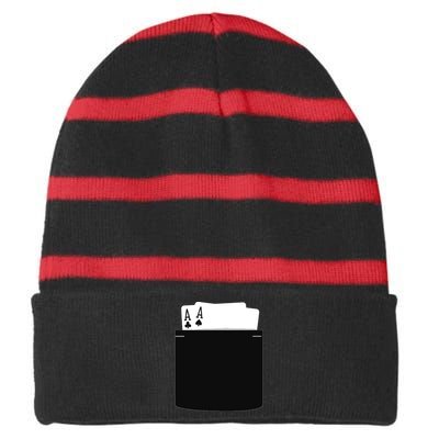 Pocket Aces Poker (Spades & Clubs) Striped Beanie with Solid Band