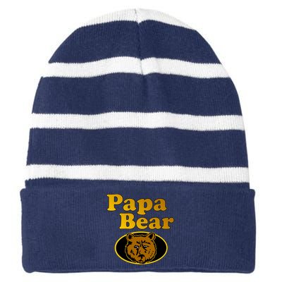 Papa Bear Fathers Dad Striped Beanie with Solid Band