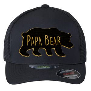 Papa Bear Wood Grain Design Flexfit Unipanel Trucker Cap