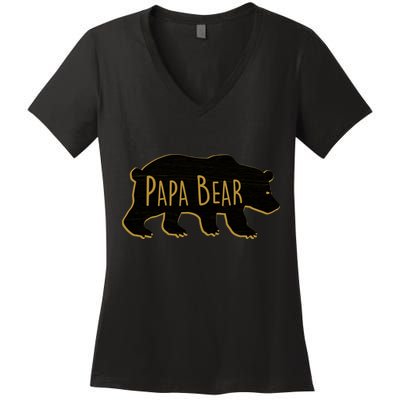 Papa Bear Wood Grain Design Women's V-Neck T-Shirt