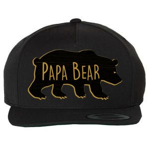 Papa Bear Wood Grain Design Wool Snapback Cap