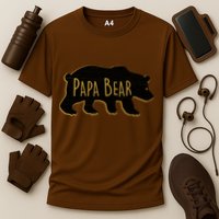 Papa Bear Wood Grain Design Cooling Performance Crew T-Shirt