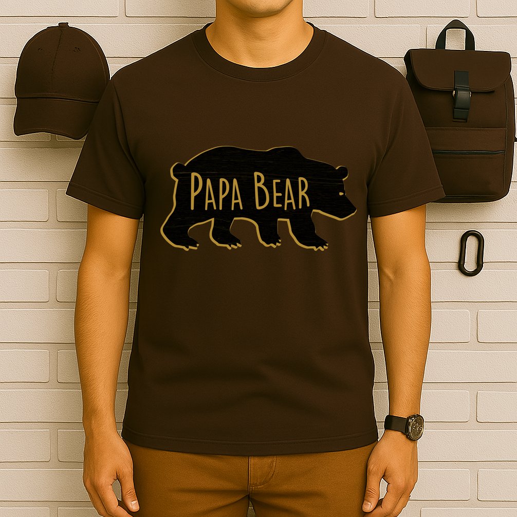 Papa Bear Wood Grain Design T-Shirt