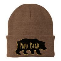 Papa Bear Wood Grain Design Knit Cap Winter Beanie