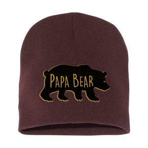 Papa Bear Wood Grain Design Short Acrylic Beanie