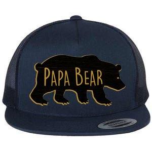 Papa Bear Wood Grain Design Flat Bill Trucker Hat