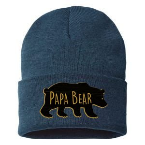 Papa Bear Wood Grain Design Sustainable Knit Beanie