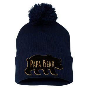 Papa Bear Wood Grain Design Pom Pom 12in Knit Beanie