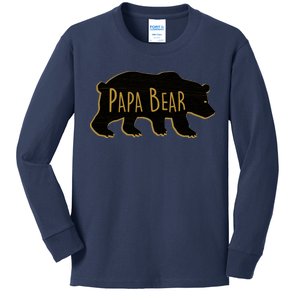 Papa Bear Wood Grain Design Kids Long Sleeve Shirt