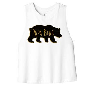 Papa Bear Wood Grain Design Women's Racerback Cropped Tank