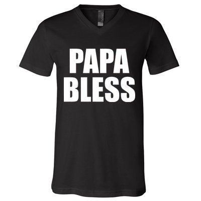 Papa Bless Funny Meme Prank Bold Text Logo V-Neck T-Shirt