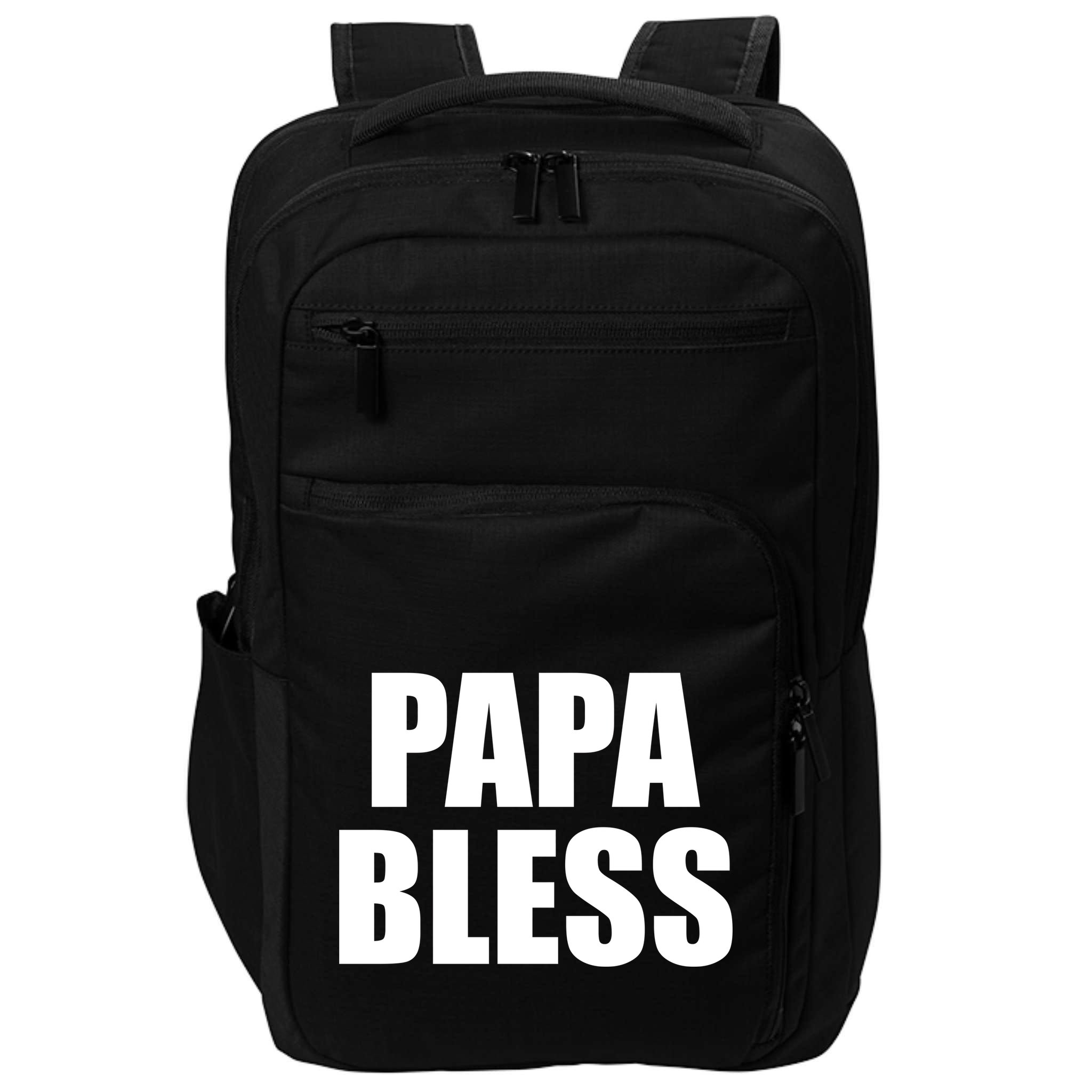 Papa Bless Funny Meme Prank Bold Text Logo Impact Tech Backpack