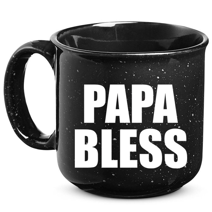 Papa Bless Funny Meme Prank Bold Text Logo 15oz Campfire Ceramic Mug