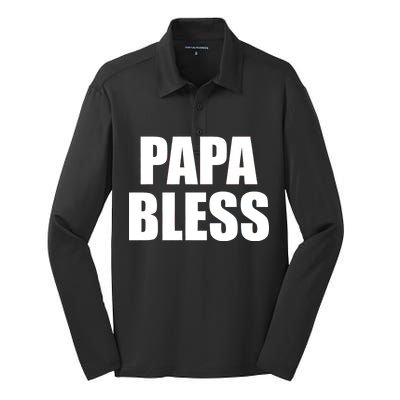 Papa Bless Funny Meme Prank Bold Text Logo Silk Touch Performance Long Sleeve Polo