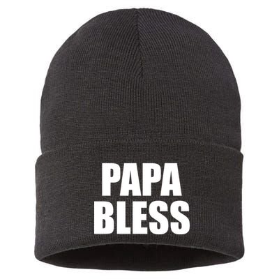 Papa Bless Funny Meme Prank Bold Text Logo Sustainable Knit Beanie