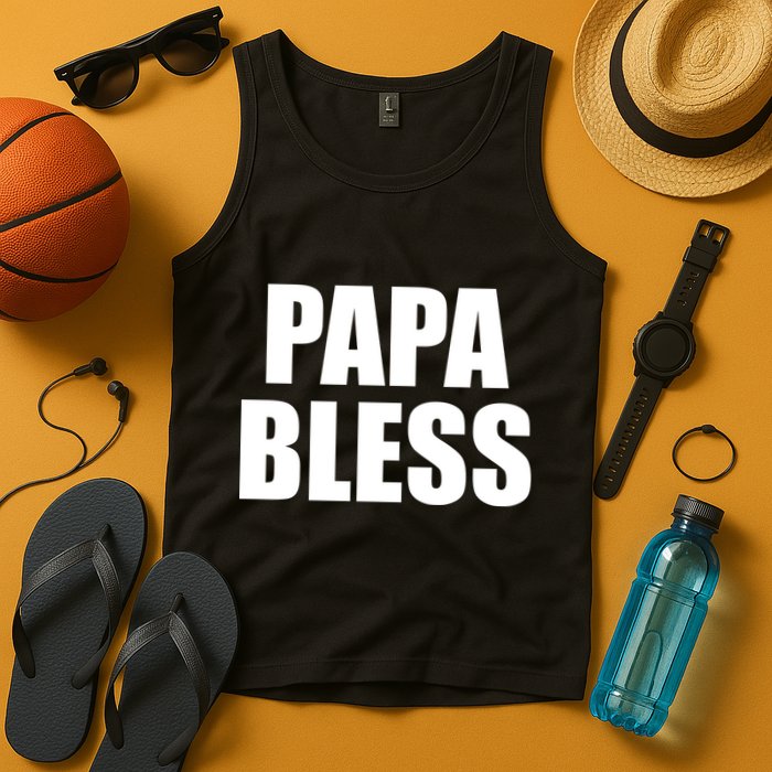 Papa Bless Funny Meme Prank Bold Text Logo Tank Top