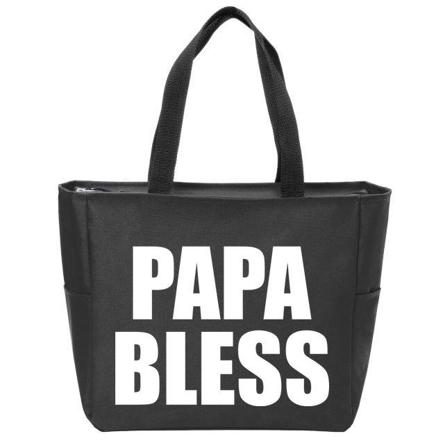 Papa Bless Funny Meme Prank Bold Text Logo Zip Tote Bag
