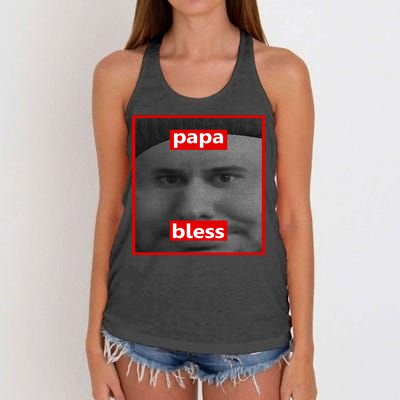 Papa Bless Funny Photo Meme Women's Knotted Racerback Tank