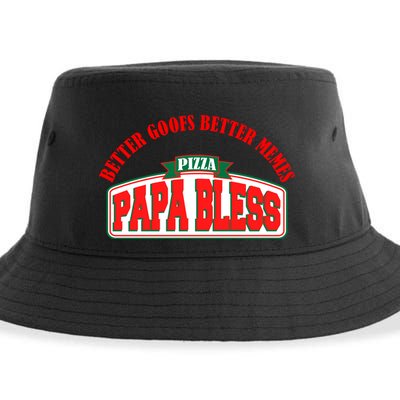 Papa Bless Pizza Better Goofs Better Memes Funny Meme Sustainable Bucket Hat