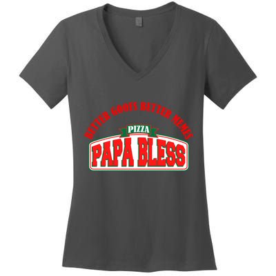 Papa Bless Pizza Better Goofs Better Memes Funny Meme Women's V-Neck T-Shirt