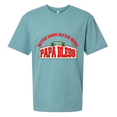 Papa Bless Pizza Better Goofs Better Memes Funny Meme Sueded Cloud Jersey T-Shirt