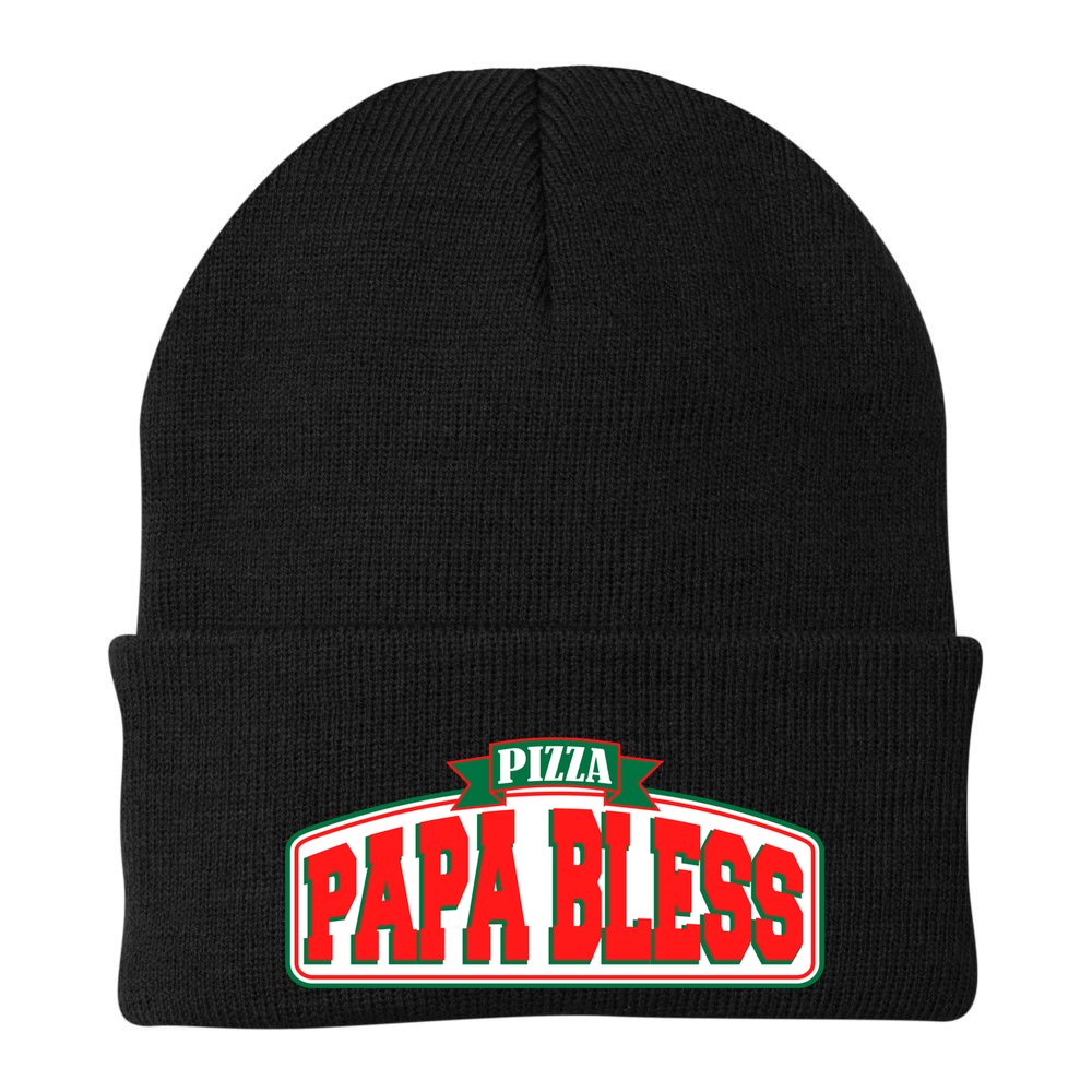 Papa Bless Pizza Funny Meme Prank Logo Beanie