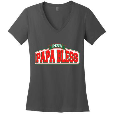Papa Bless Pizza Funny Meme Prank Logo Women's V-Neck T-Shirt
