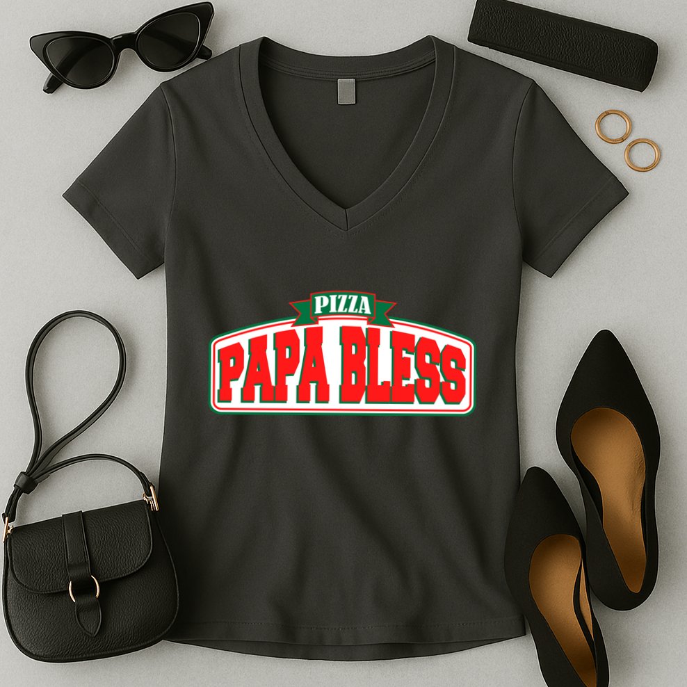 Papa Bless Pizza Funny Meme Prank Logo Women's V-Neck T-Shirt