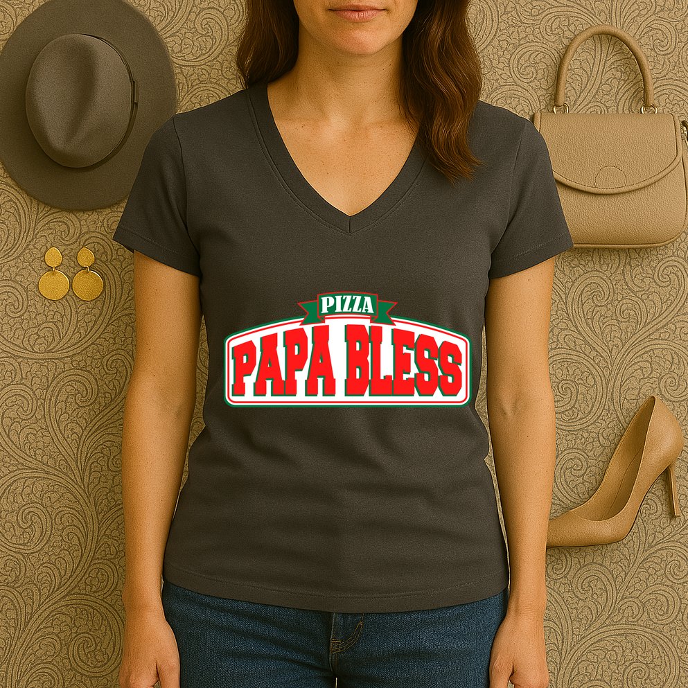 Papa Bless Pizza Funny Meme Prank Logo Women's V-Neck T-Shirt