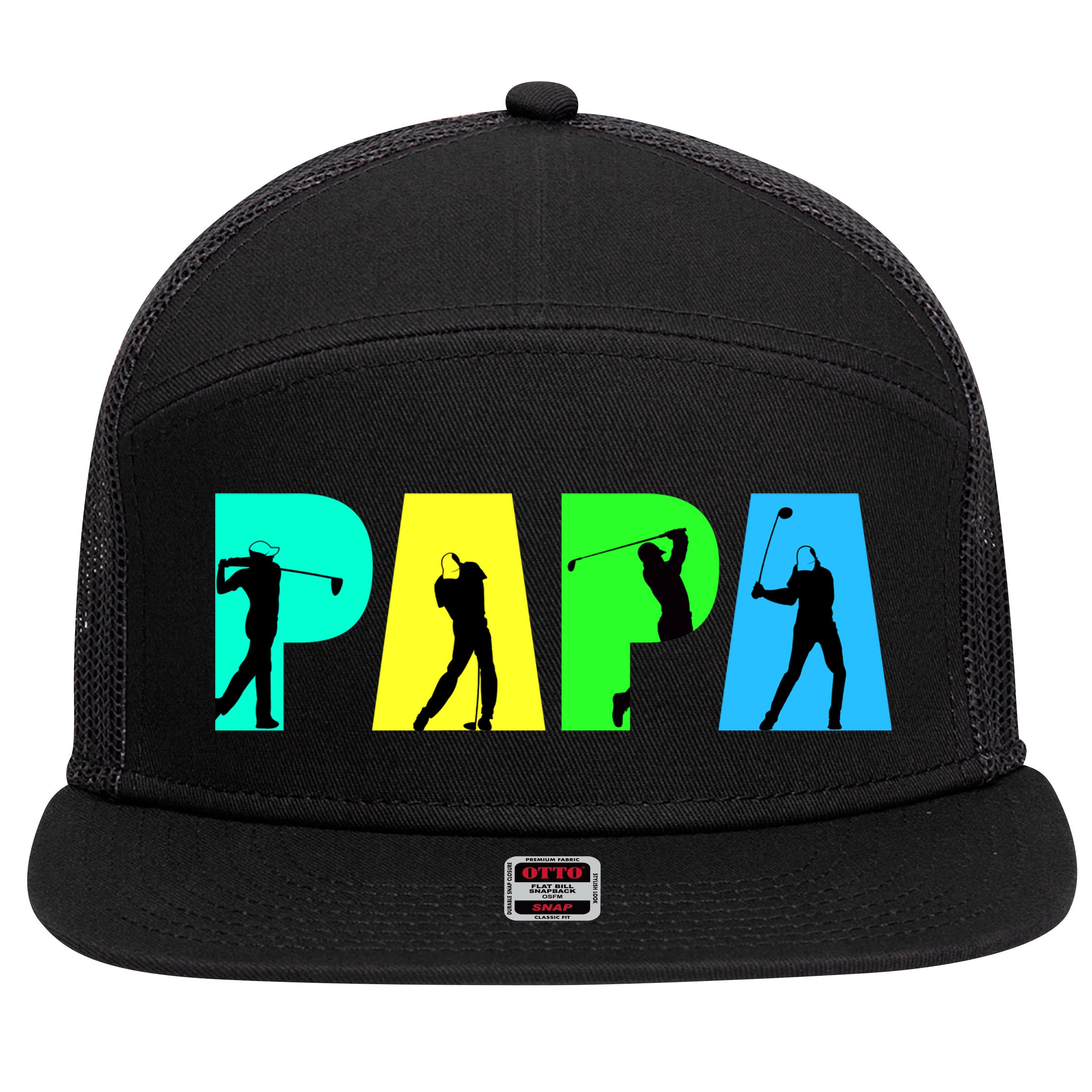 Papa Golfing 7 Panel Mesh Trucker Snapback Hat