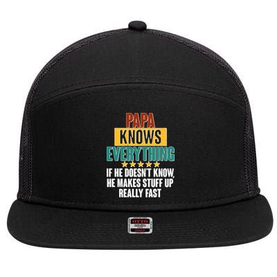 Papa Knows Everything No Matter What 7 Panel Mesh Trucker Snapback Hat