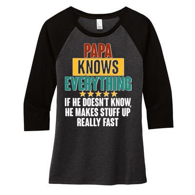 Papa Knows Everything No Matter What Women's Tri-Blend 3/4-Sleeve Raglan Shirt