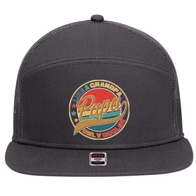 Papa Like A Grandpa Only Cooler Emblem 7 Panel Mesh Trucker Snapback Hat