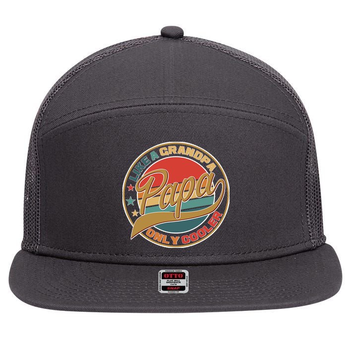 Papa Like A Grandpa Only Cooler Emblem 7 Panel Mesh Trucker Snapback Hat