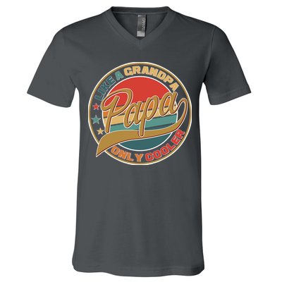 Papa Like A Grandpa Only Cooler Emblem V-Neck T-Shirt