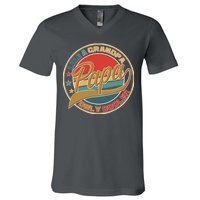 Papa Like A Grandpa Only Cooler Emblem V-Neck T-Shirt