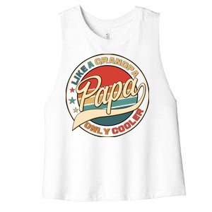 Papa Like A Grandpa Only Cooler Emblem Women's Racerback Cropped Tank