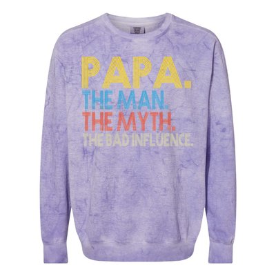 Papa Man Myth The Bad Influence Retro Colorblast Crewneck Sweatshirt